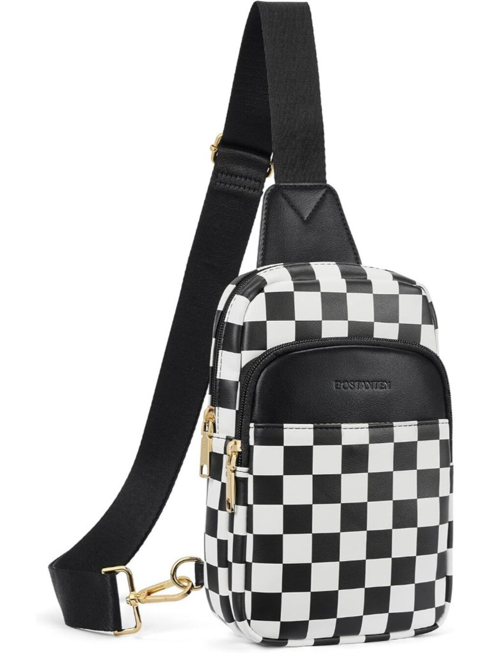 Women's check Black Quilted Sling Leather Fanny Pack Travel Purse Crossbody Bag